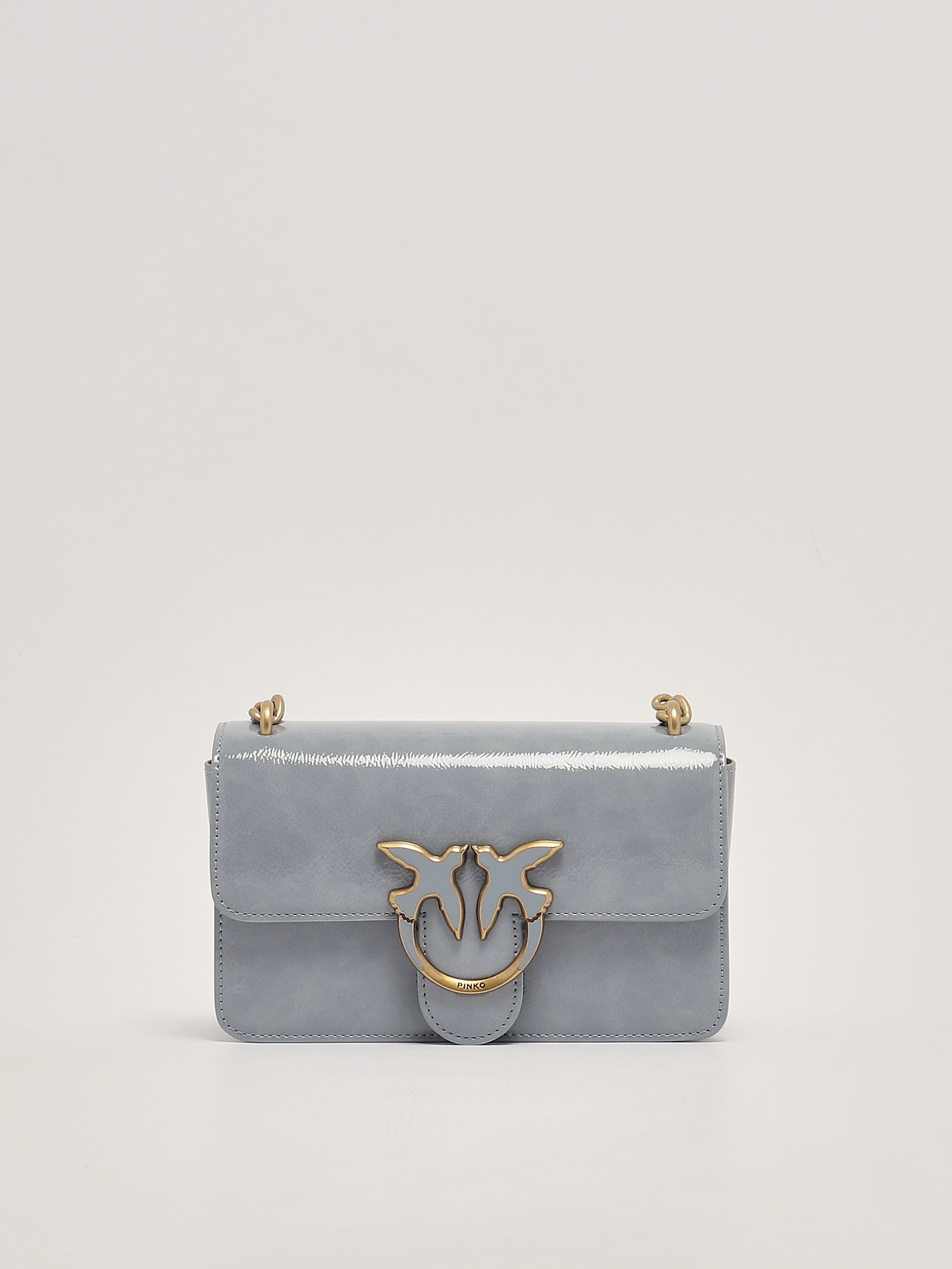 Shop Pinko Love One Mini Light Clutch In Celeste Chiaro