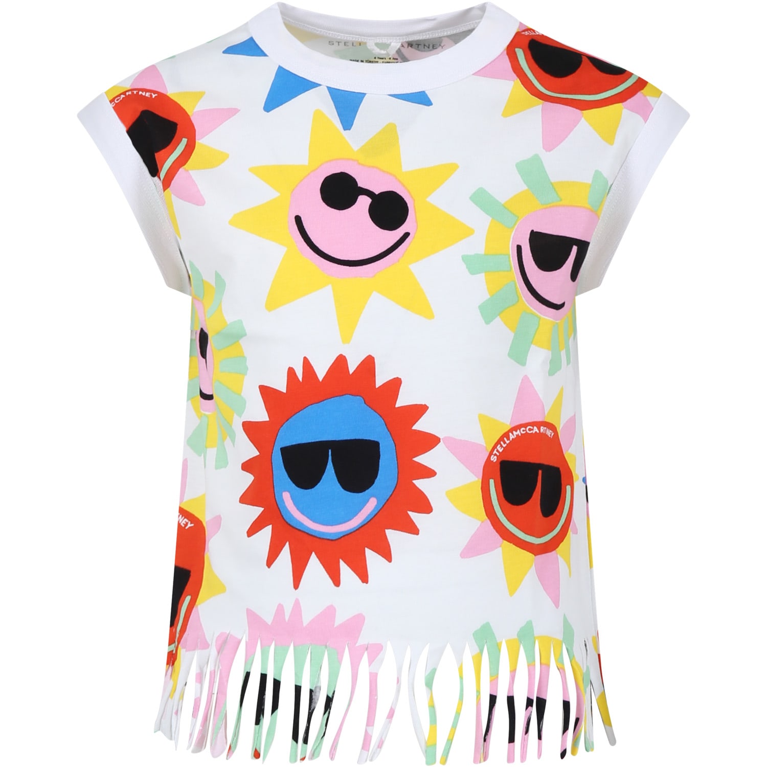Stella Mccartney Kids' White Tank Top For Girl With All-over Multicolor Pattern