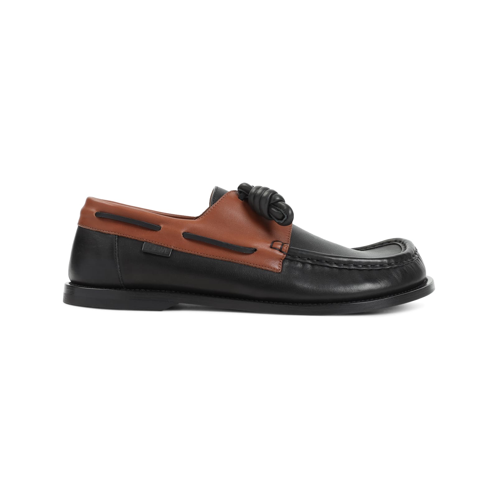 Shop Loewe Campo Boat Shoe In Dark Caramel Black