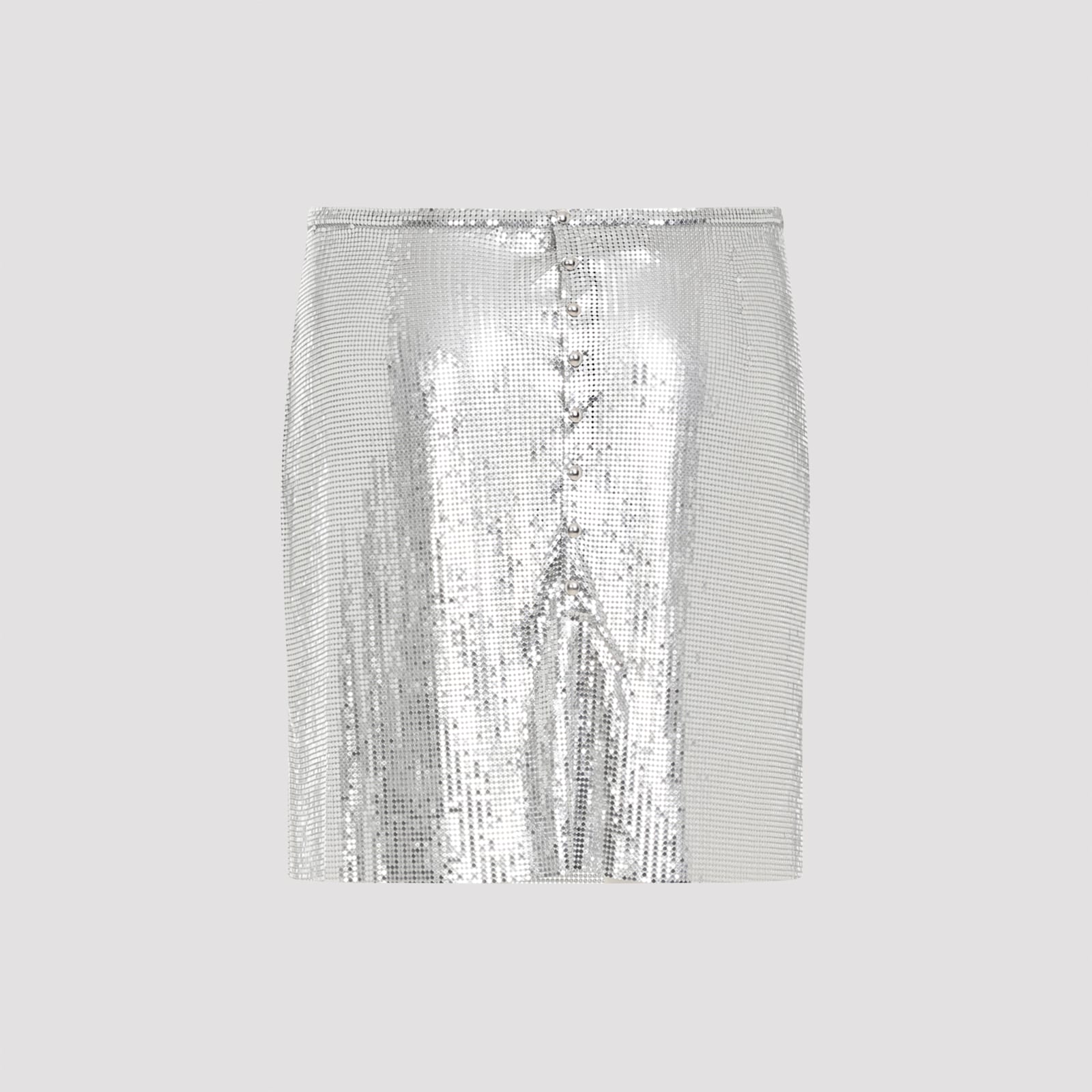 Rabanne Metallic Miniskirt With High Waist And Chainmail Detail In Tech Fabric Woman In Silver