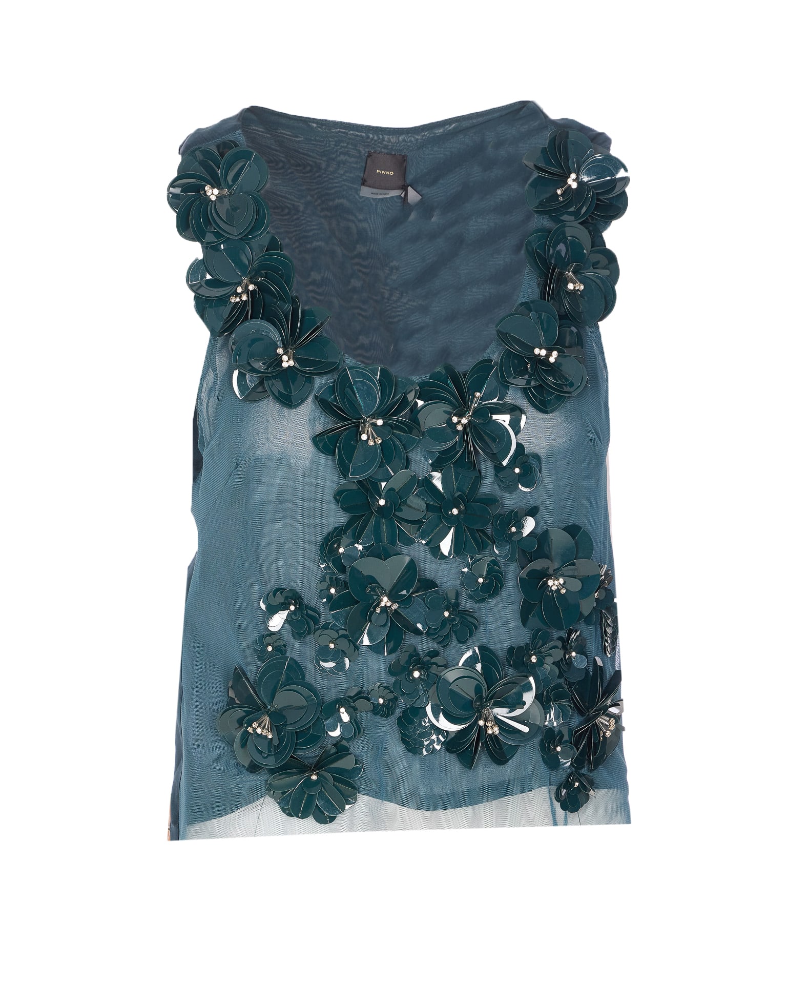 Pinko Sleeveless Scoop Neck Top Sequins In Green