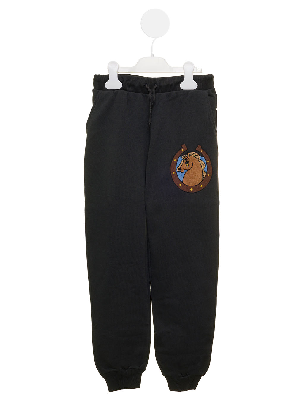 Mini Rodini Black Sports Suit In Organic Cotton With Logo Print On The Leg