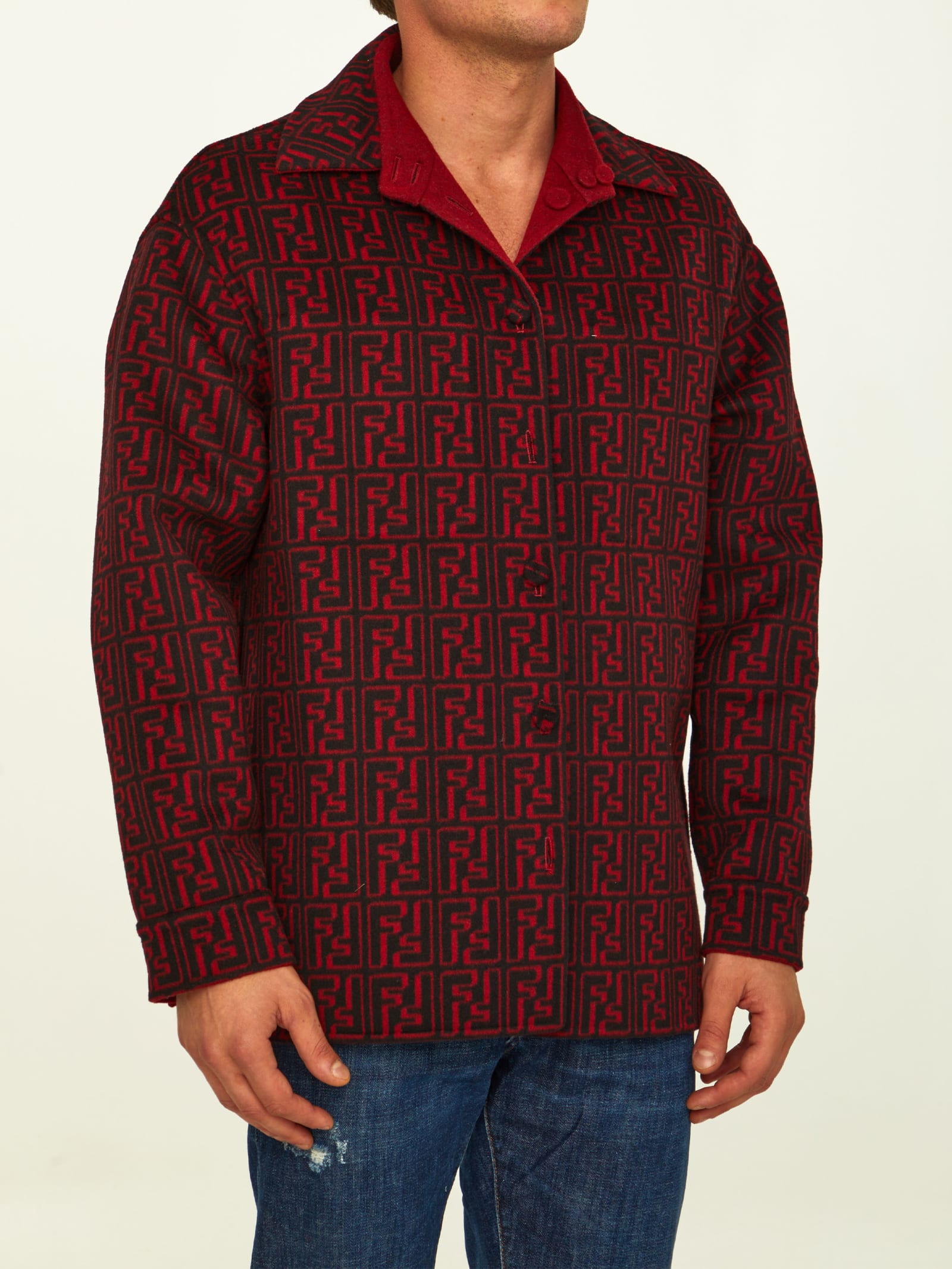 Shop Fendi Red Wool Reversible Jacket