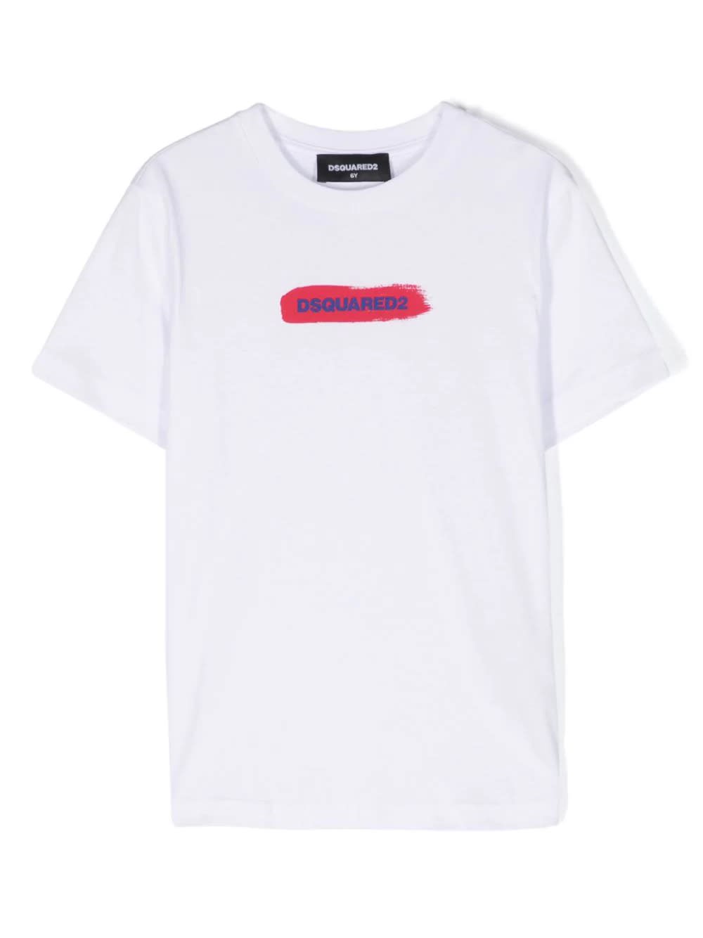 Shop Dsquared2 White T-shirt With Brushstroke Logo