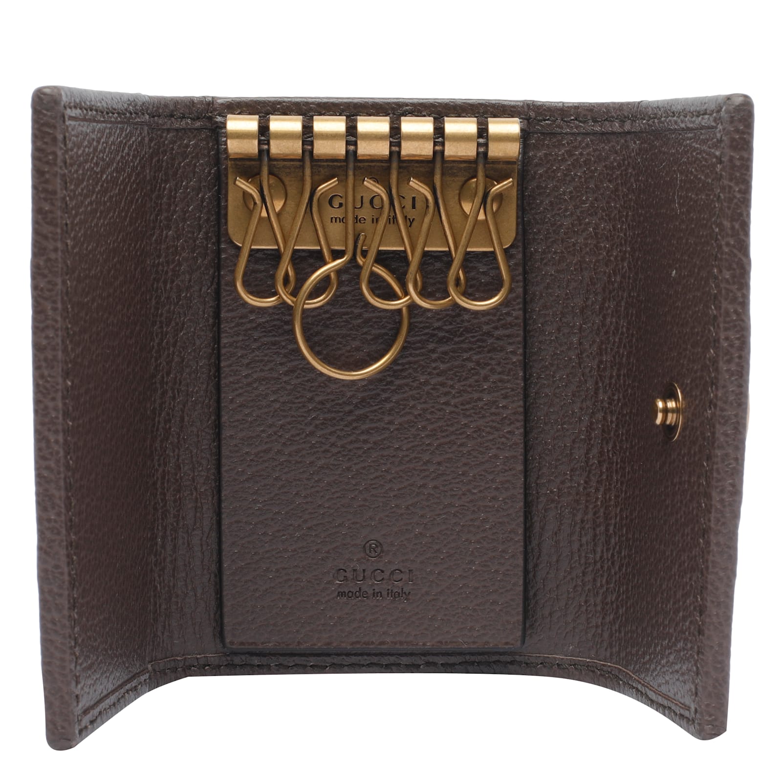 Gucci Gg Supreme Fabric And Leather Key Ring In Brown