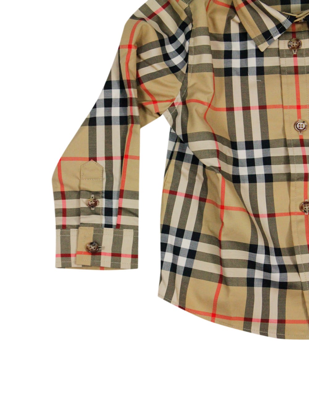 Shop Burberry Stretch Cotton Twill Shirt With Patch Pocket On The Chest In A Vintage Check Pattern In Beige