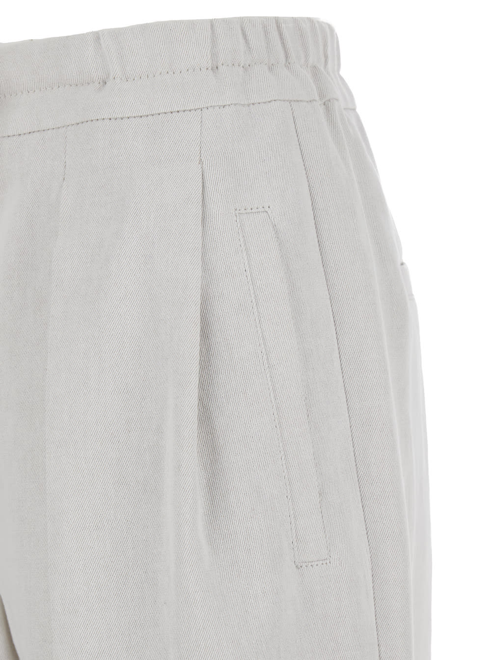 Shop Brunello Cucinelli White Relaxed Pants With Drawstring In Cotton And Linen Woman