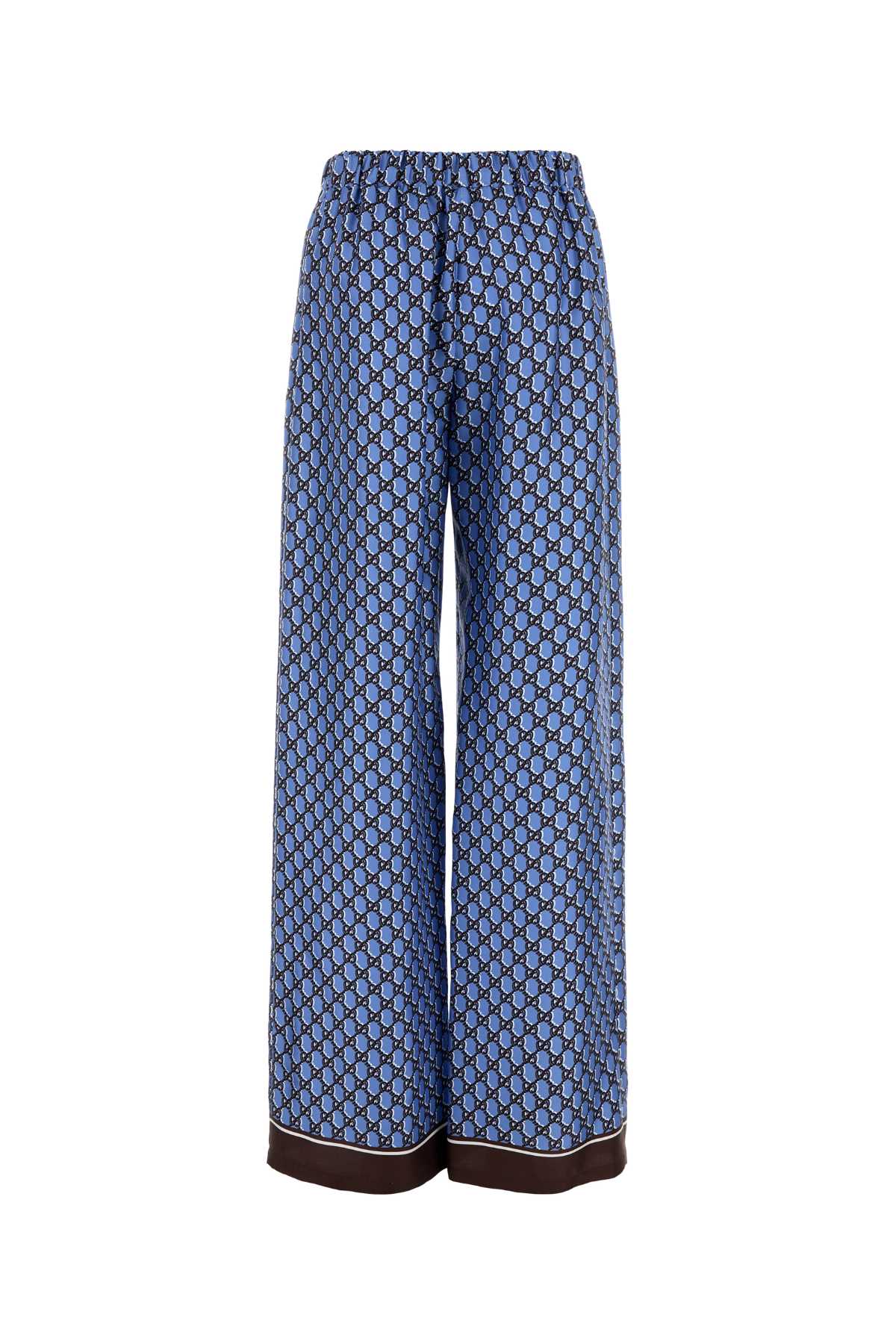 Gucci Silk Pant With Printed Pattern And Contrasting Hem In Blue