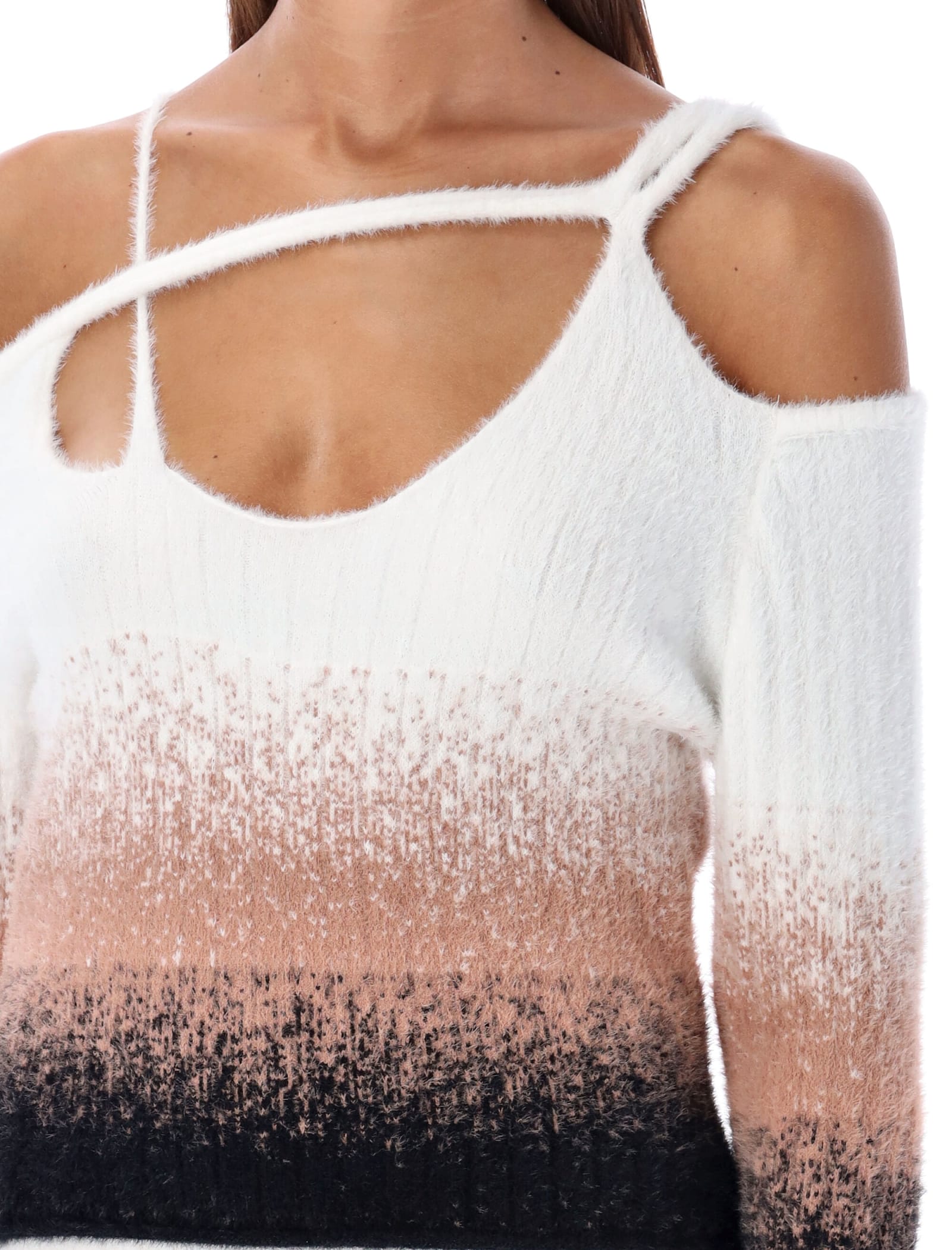 Shop Ottolinger Knit Off Shoulder Sweater In Black/cream/white