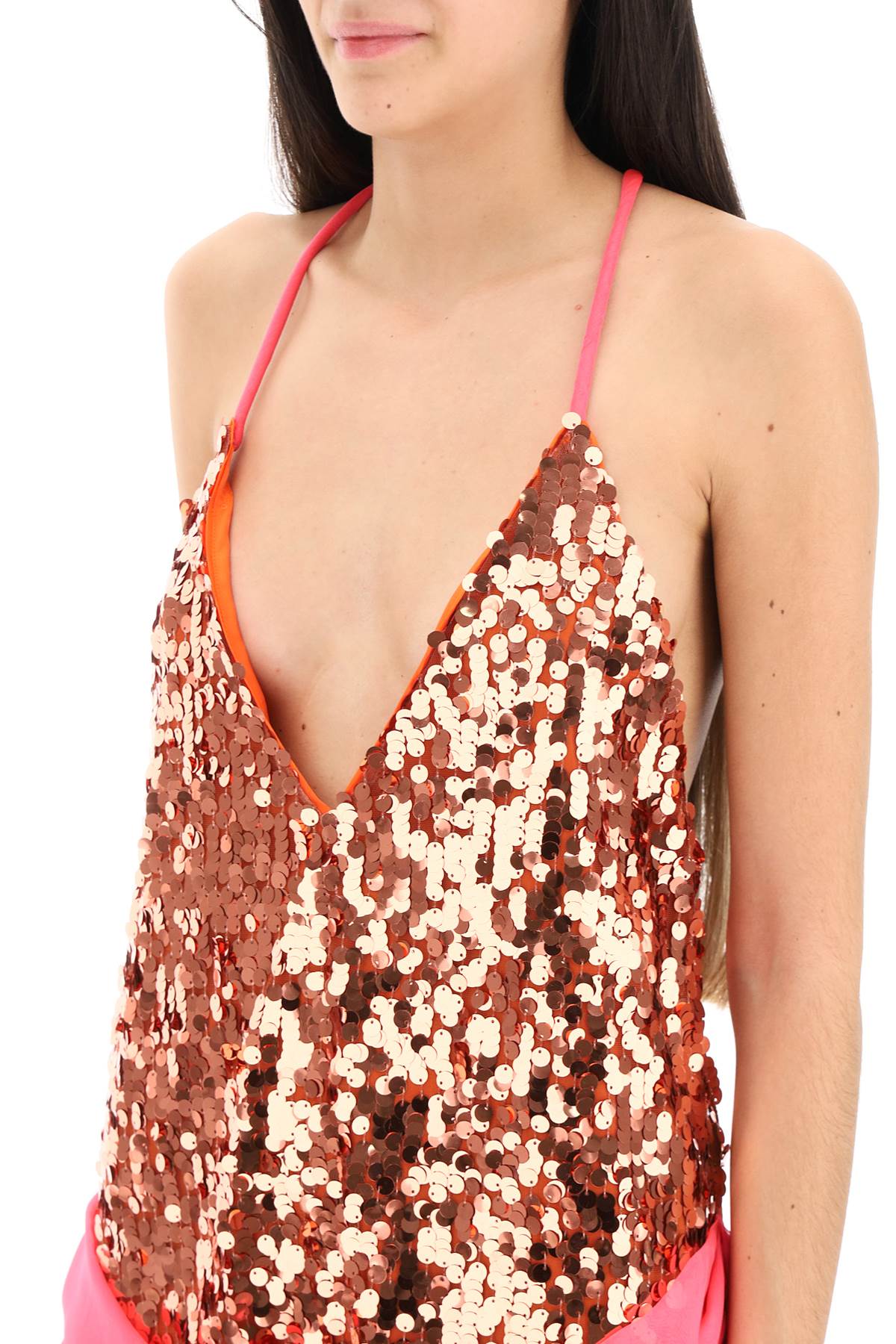 Shop Dsquared2 Mini Sequined Dress With Draped Detail In Flame Orange (orange)