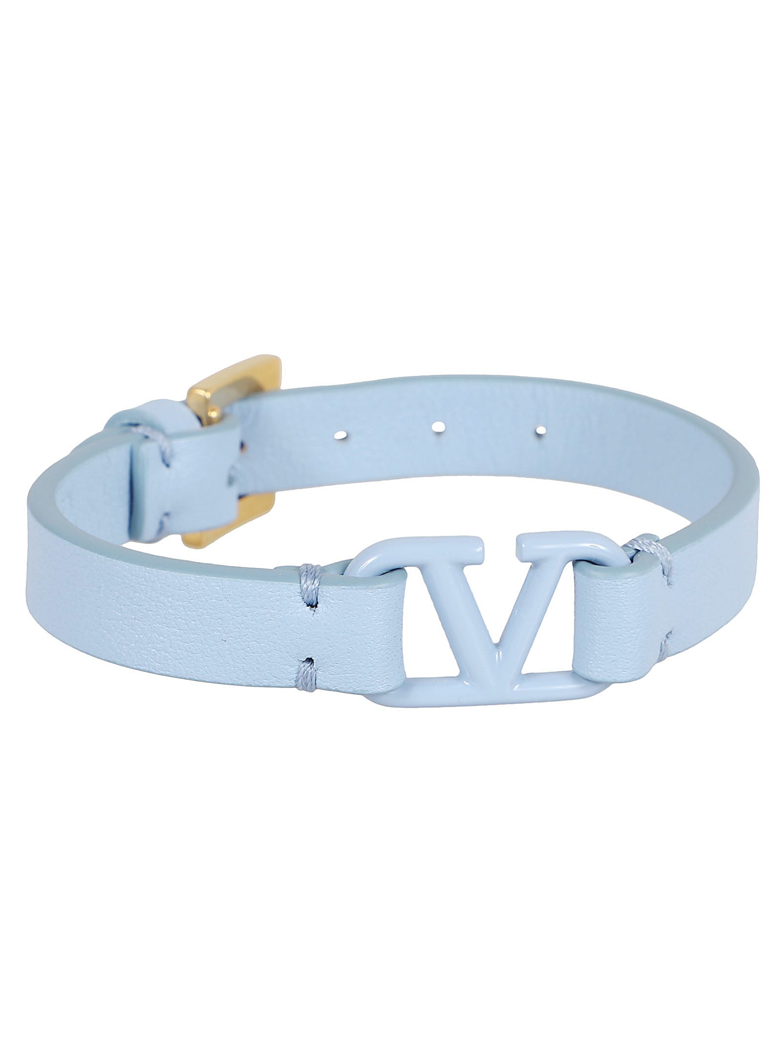 Shop Valentino Leather Bracelet Vlogo Signature In Zqw Popeline Blue