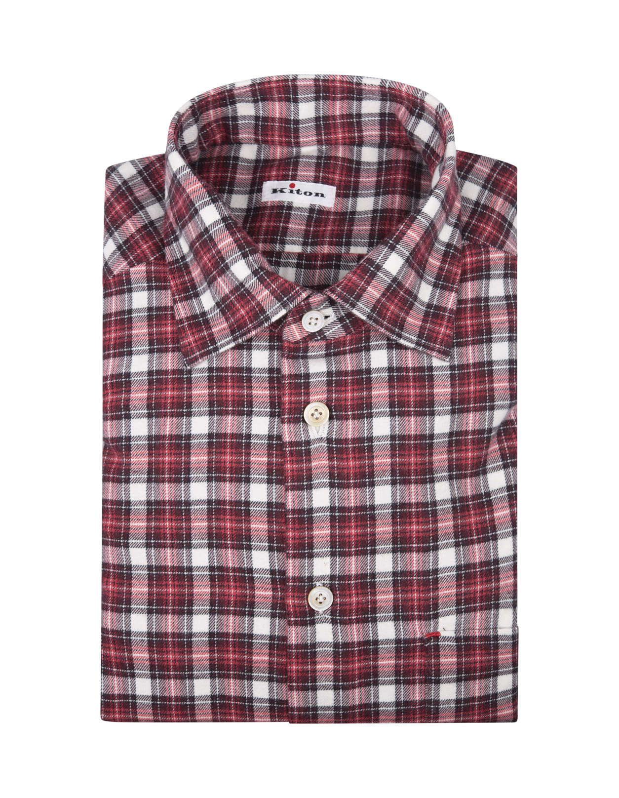 Kiton Man Red And White Checked Cotton Flannel Shirt
