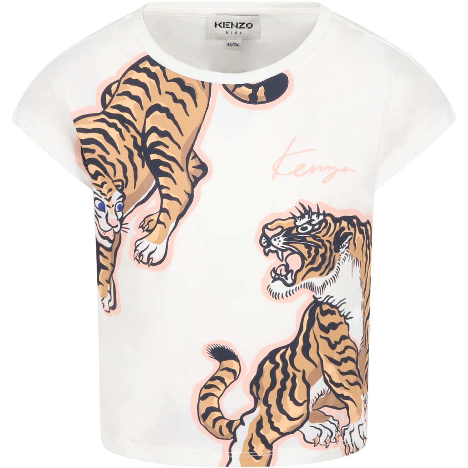Kenzo Kids White T-shirt For Girl With Tigers