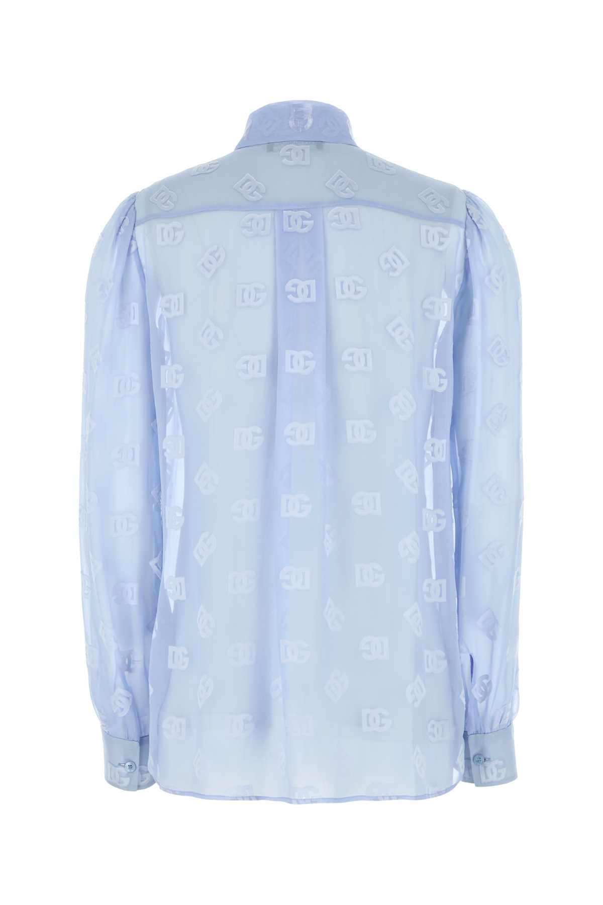 Dolce & Gabbana Silk Blend Shirt Featuring Bow Detail In Blue