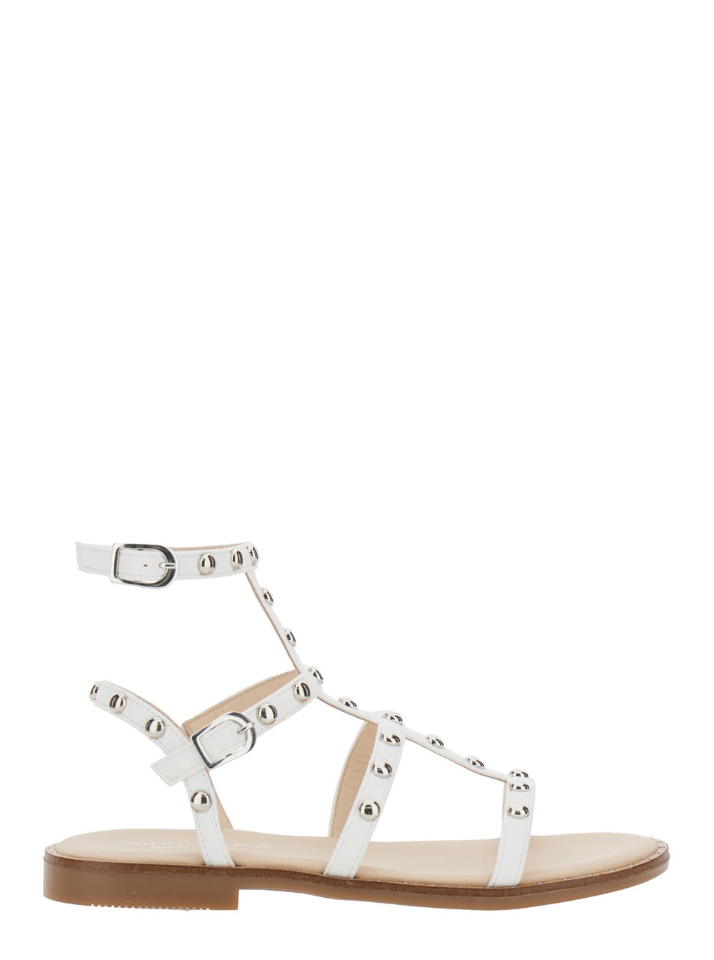 MONNALISA WHITE SANDALS WITH ALL-OVER APPLIED STUDS IN TECH FABRIC GIRL 