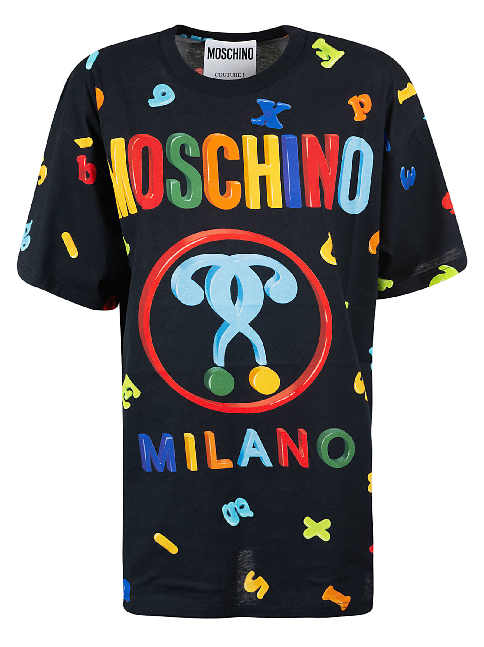 Moschino All-over Logo Print Oversized T-shirt In Black/multicolor