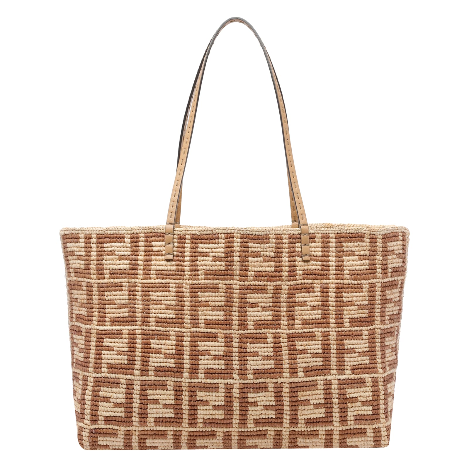 Fendi Large Roll Rafia Shopping Bag In Sand