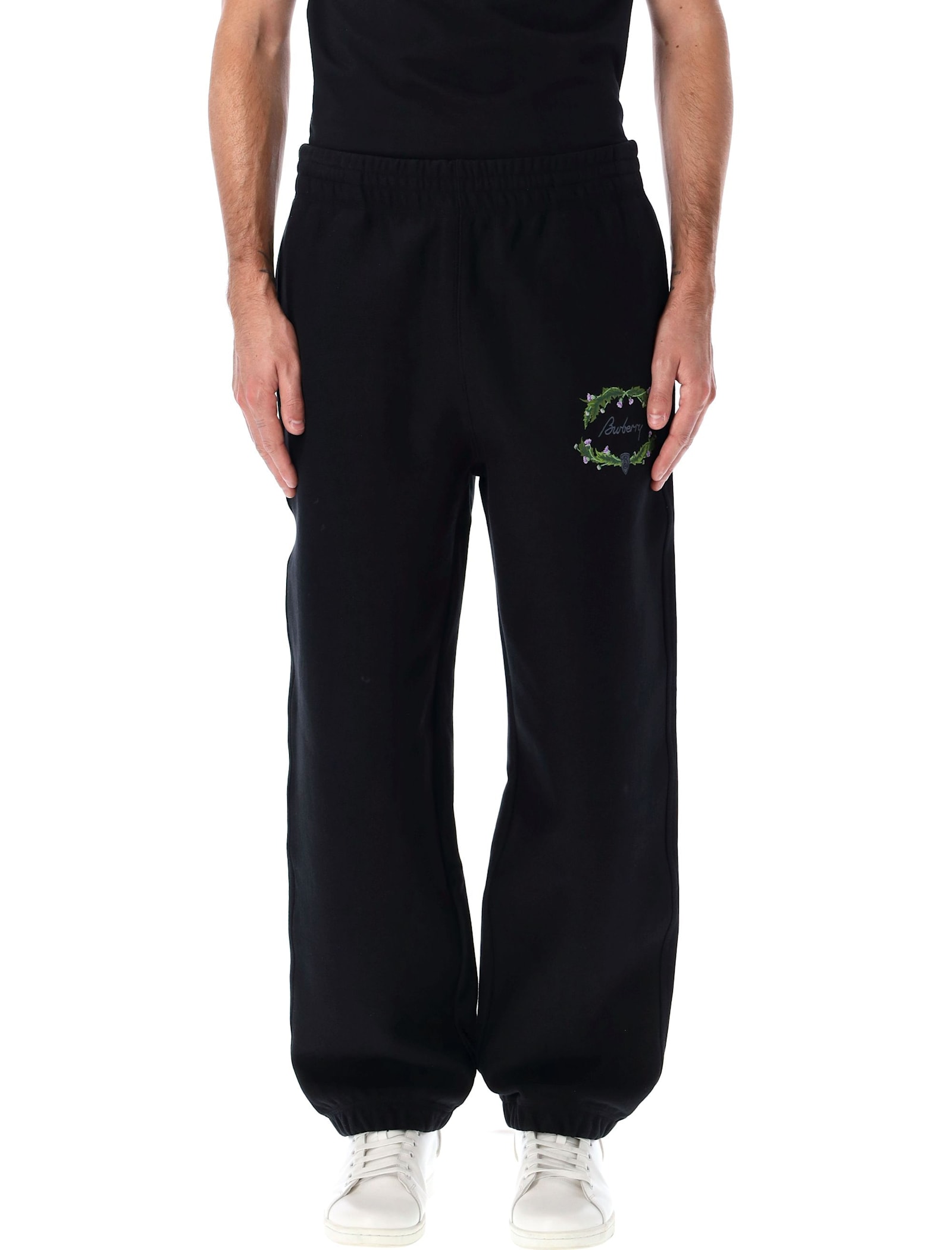 Shop Burberry Embroidered Logo Sweatpants In Coal