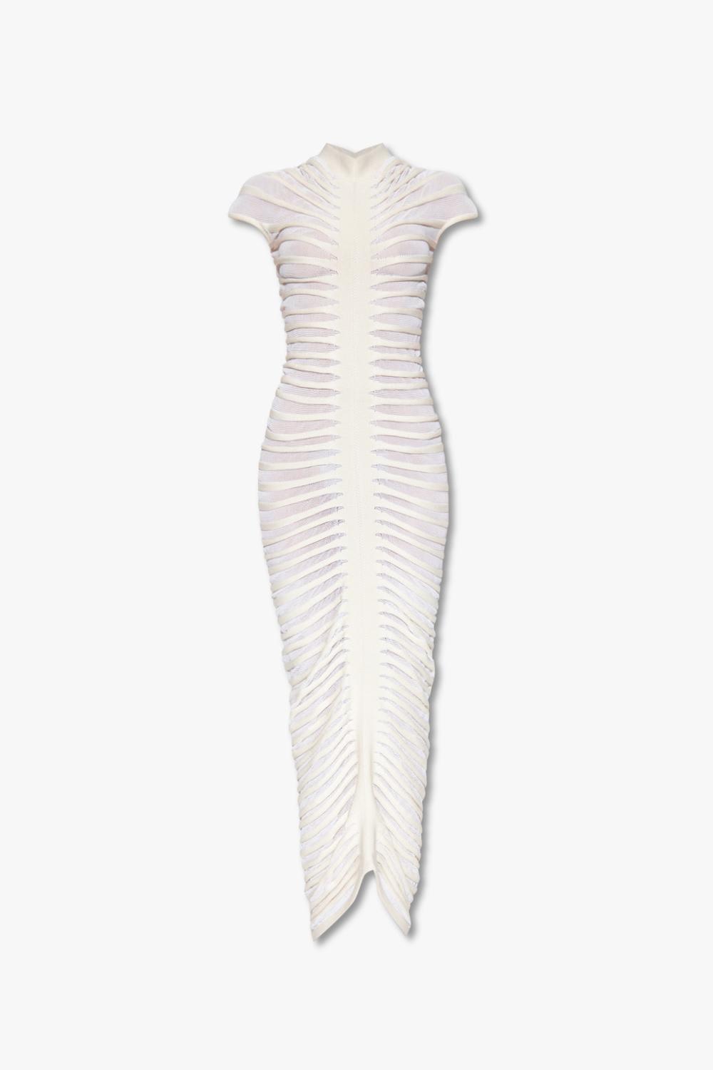 Alaïa Rib Texture Mock Neck Bodycon Midi Dress In White Modesens