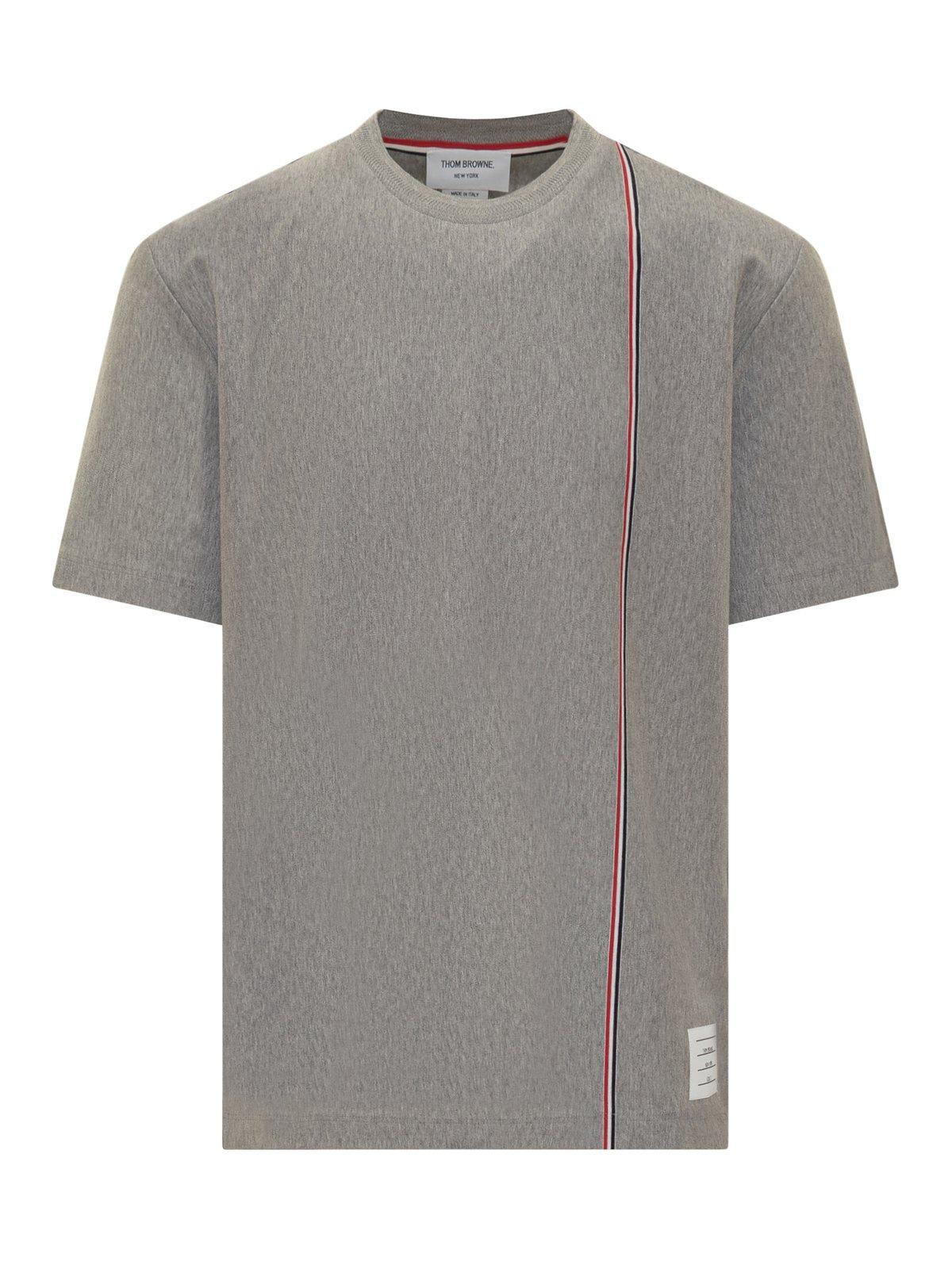 Shop Thom Browne Rwb Striped Crewneck T-shirt In Grey