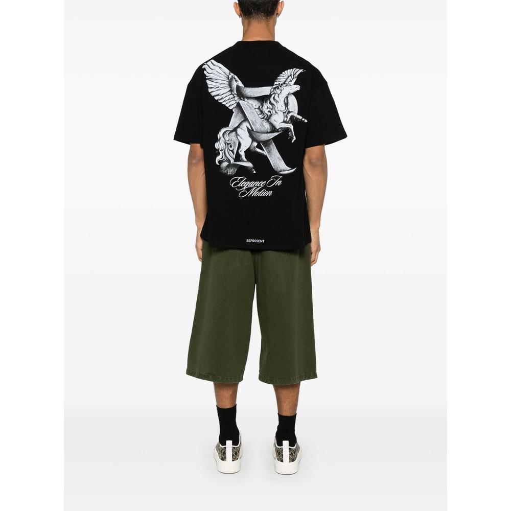 Represent Elegance Unicorn Black Crewneck T-shirt With Logo Print On The Front And Maxi Print On The Rear In C In Black