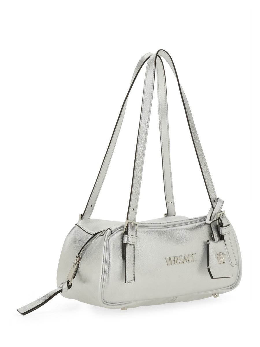 Versace Rectangular Silver Double Handle Shoulder Bag In Silver