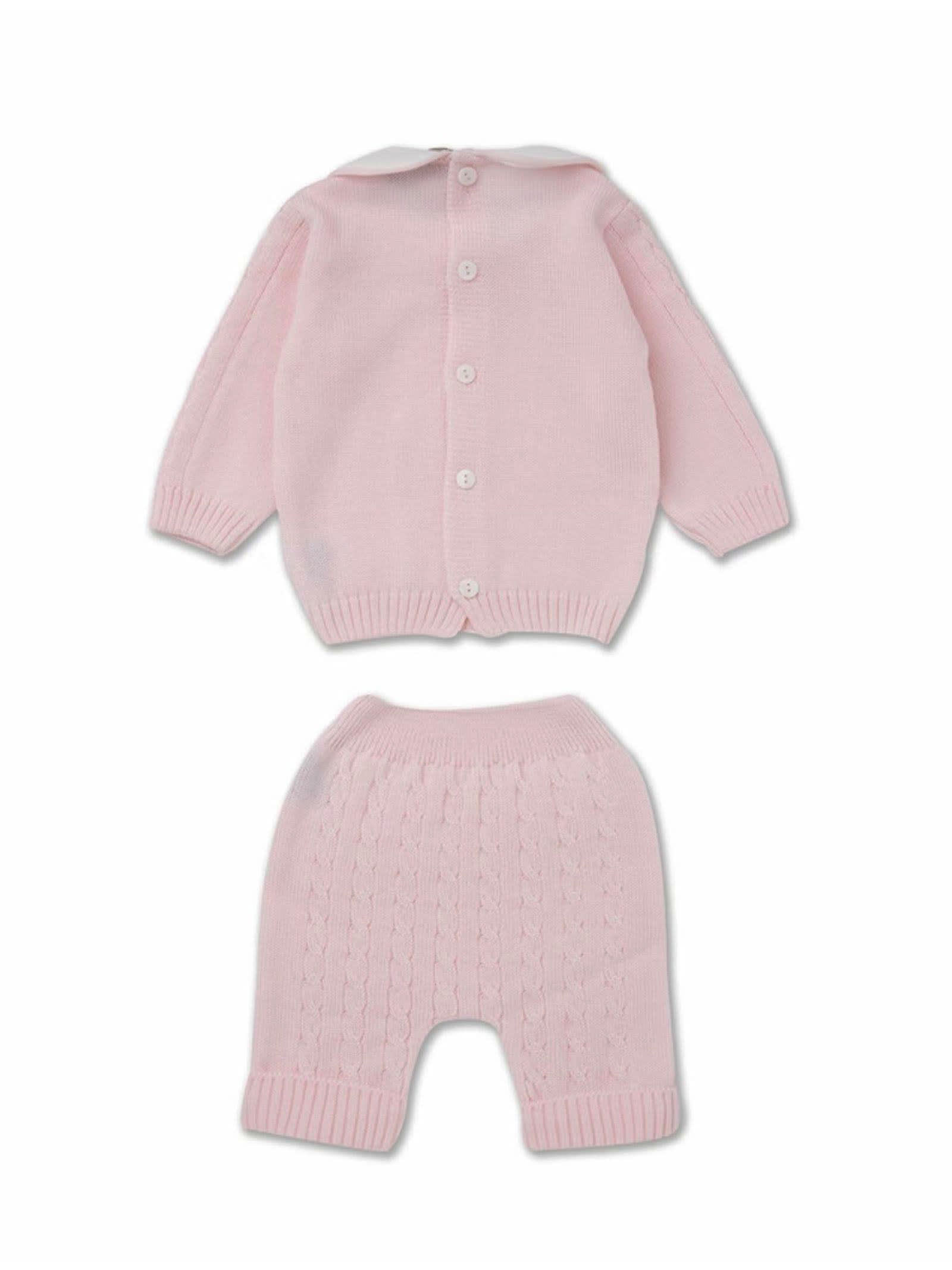 Shop Little Bear Pink Wool Baby Suit In Cipria