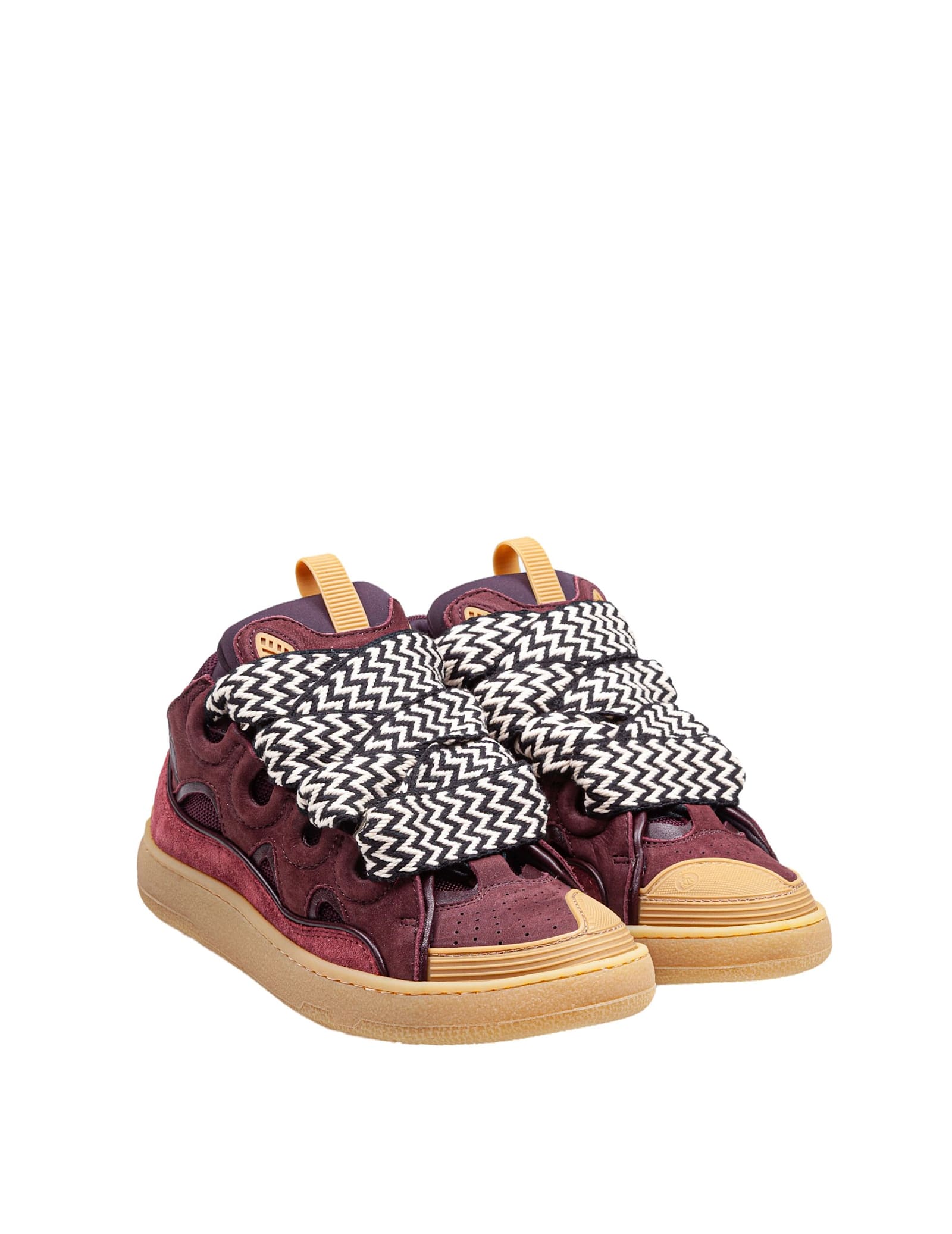 Lanvin Curb Suede And Fabric Sneaker Color Bordeaux In Burgundy