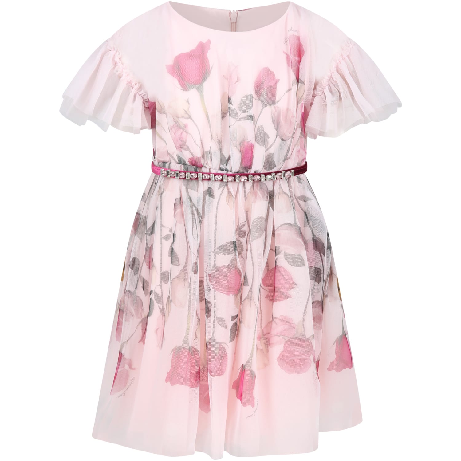 Monnalisa Pink Dress For Girl With Roses