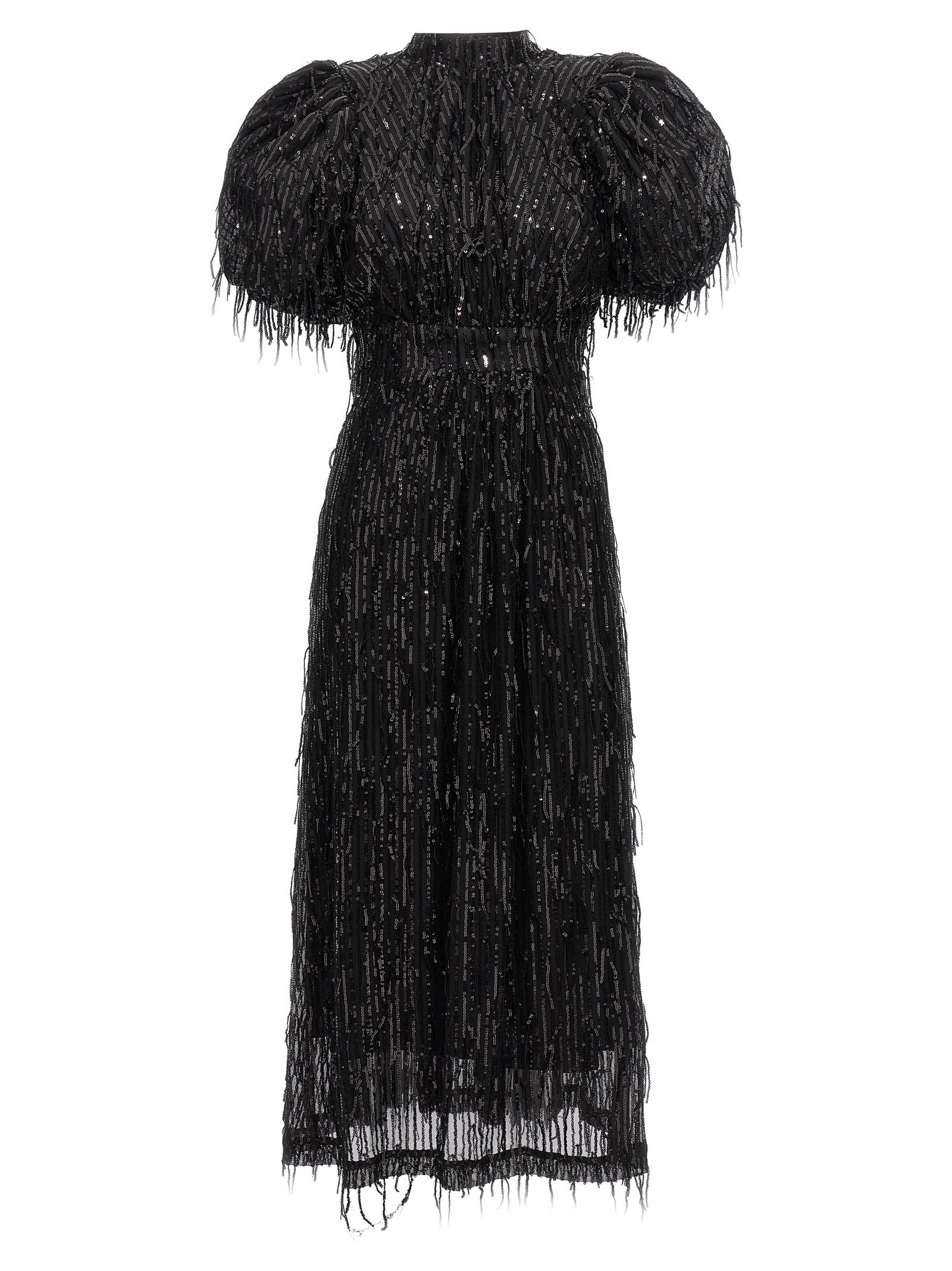 Rotate Birger Christensen Sequin Midi Puff Sleeve Dress In Black