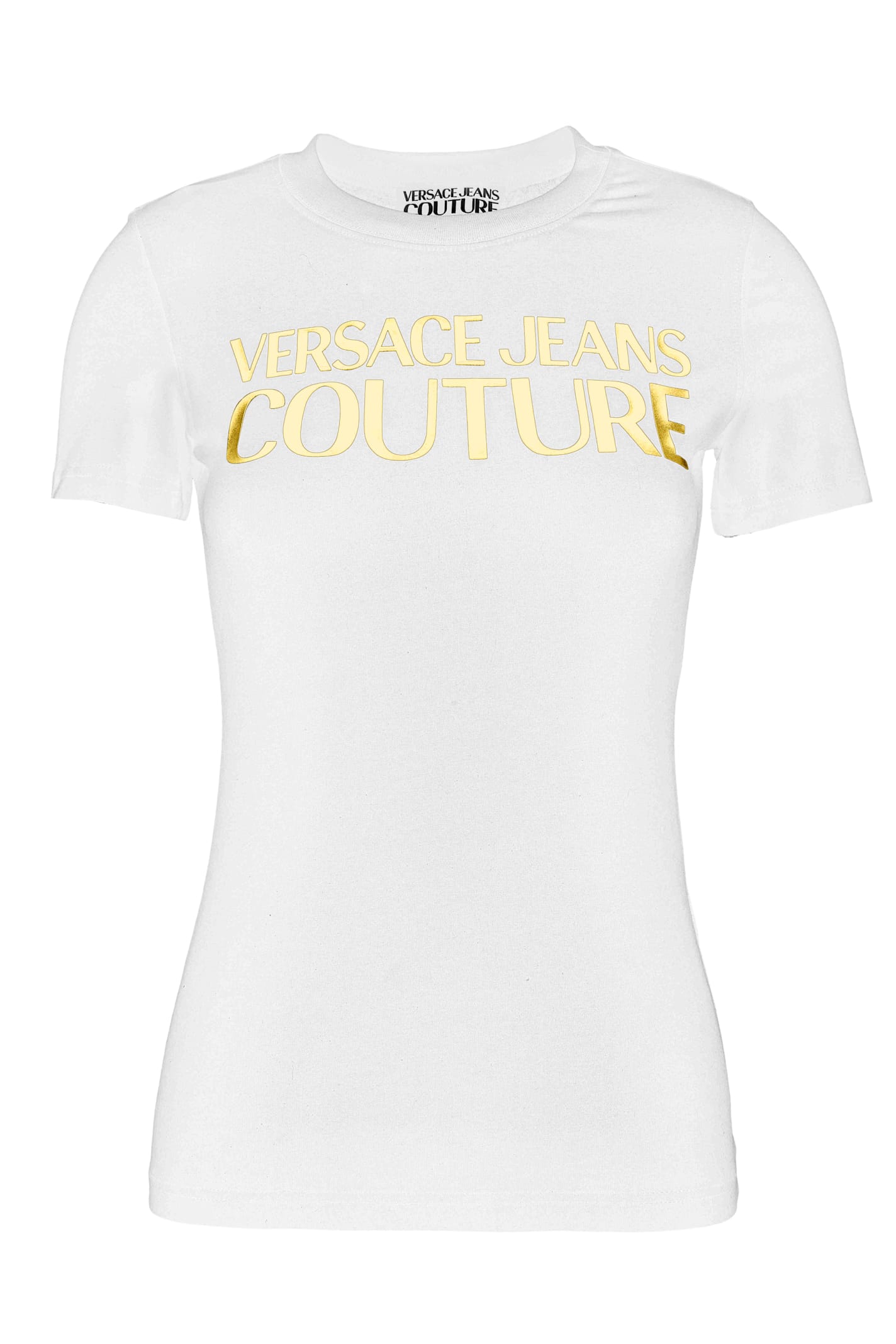 Versace Jeans Couture Metallic Logo Crew Neck T-shirt In White