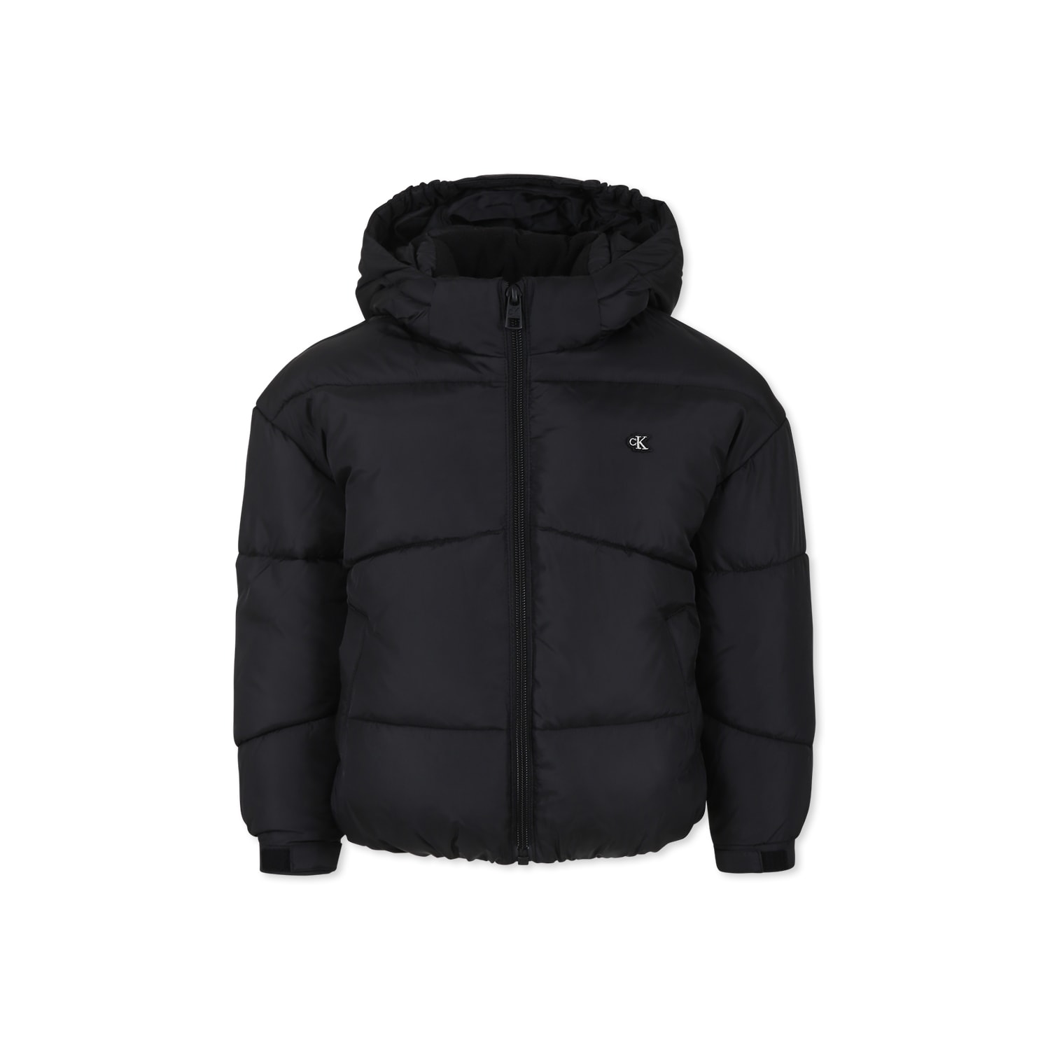 Calvin Klein Black Down Jacket For Girl With Monogram In Black