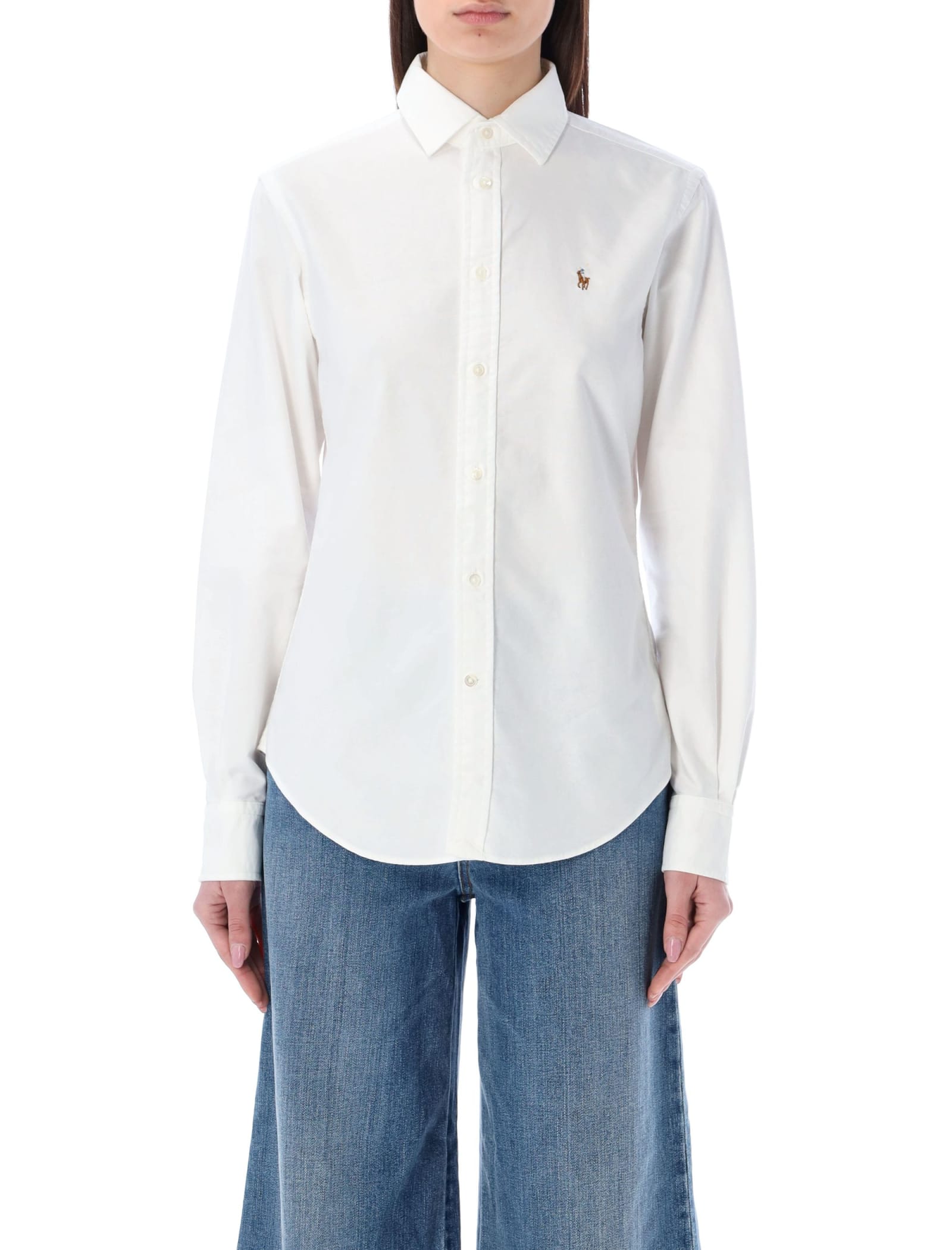 Polo Ralph Lauren Logo Embroidery Cottond Shirt In White