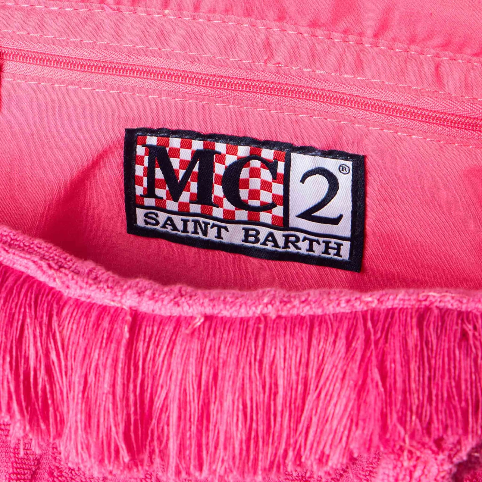 Shop Mc2 Saint Barth Colette Fuchsia Terry Soft Handbag With Embossed Logo In Pink