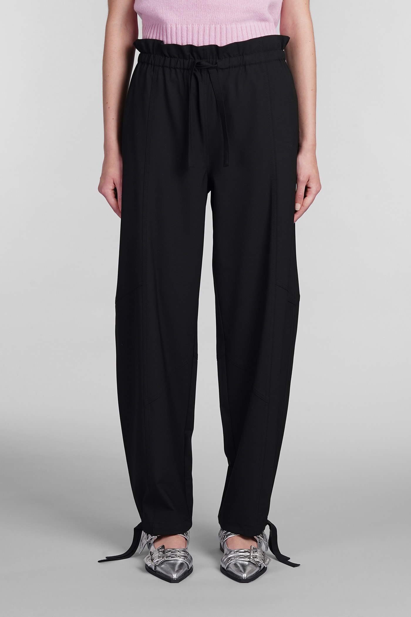 Shop Ganni Pants In Black Viscose