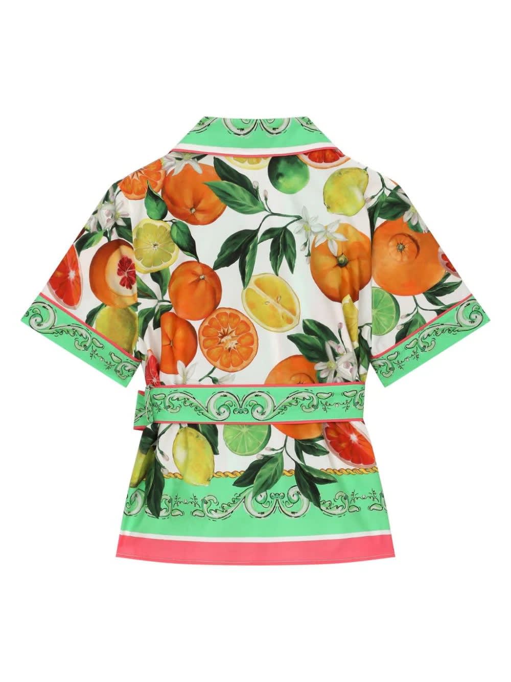 Shop Dolce & Gabbana Shirt With Belt And Orange And Lemon Print In Multicolour