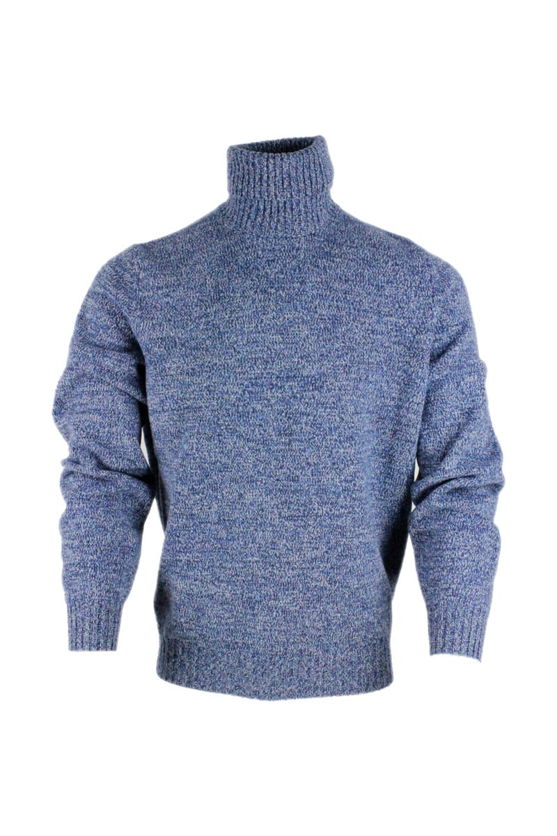 Brunello Cucinelli Turtleneck Sweater In Cashmere Blend With Chinè Processing