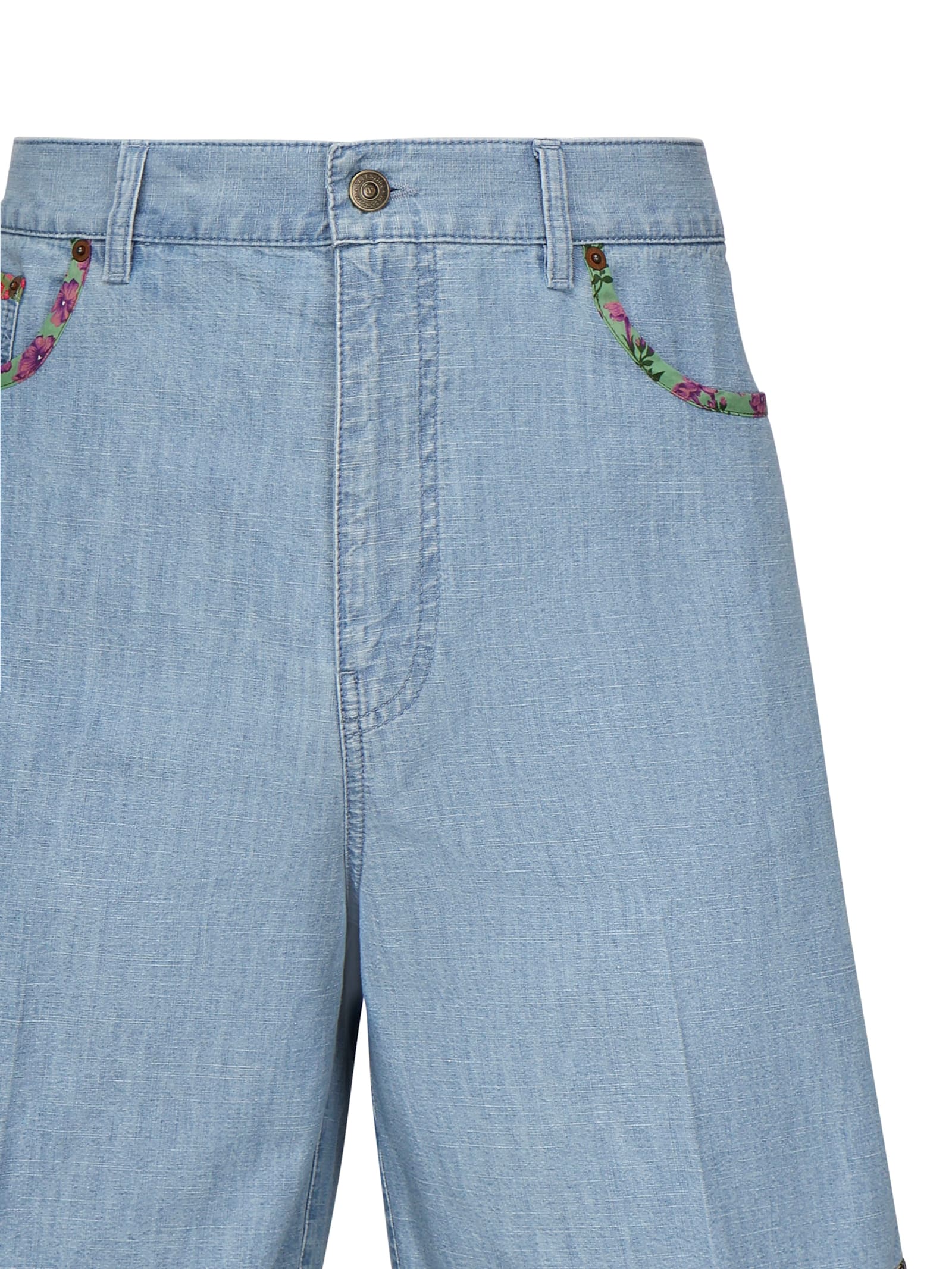 Valentino Tailored Shorts With Floral Trim And Pockets In Blue