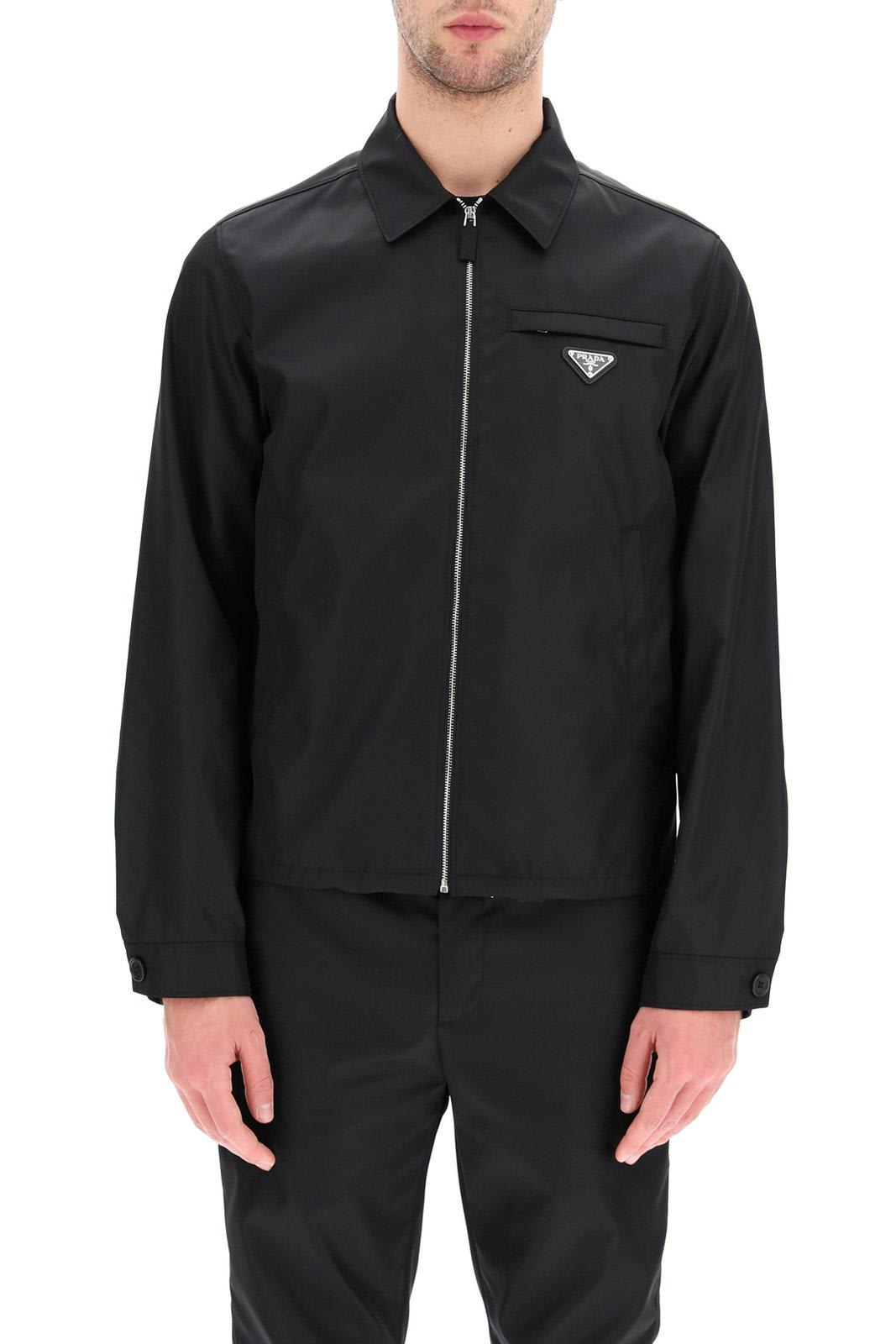 Prada Logo Patch Blouson Jacket In Black | ModeSens