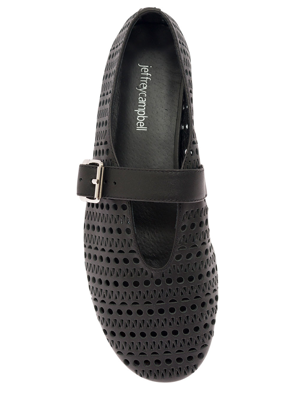 Shop Jeffrey Campbell Shelly Black Ballet Flats With Maxi Buckle In Lace Effect Leather Woman