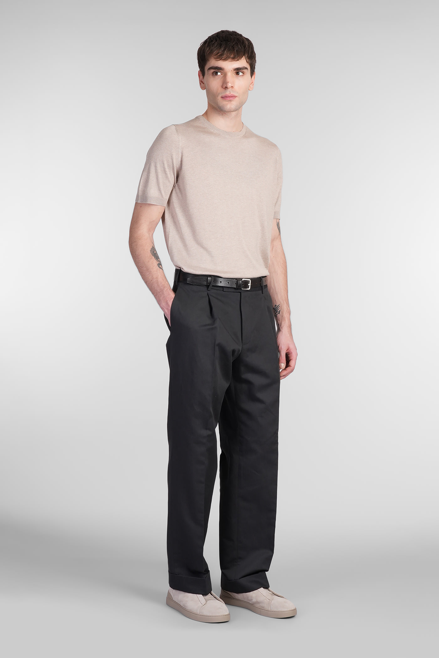 TAGLIATORE JOSH T-SHIRT IN TAUPE SILK