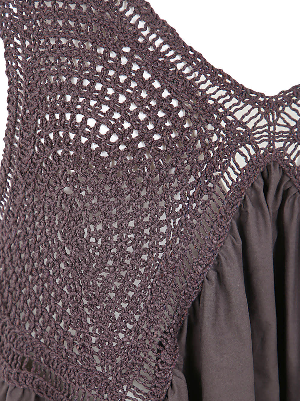 Shop P.a.r.o.s.h Crochet And Popeline Combined Dress In Dark Brown