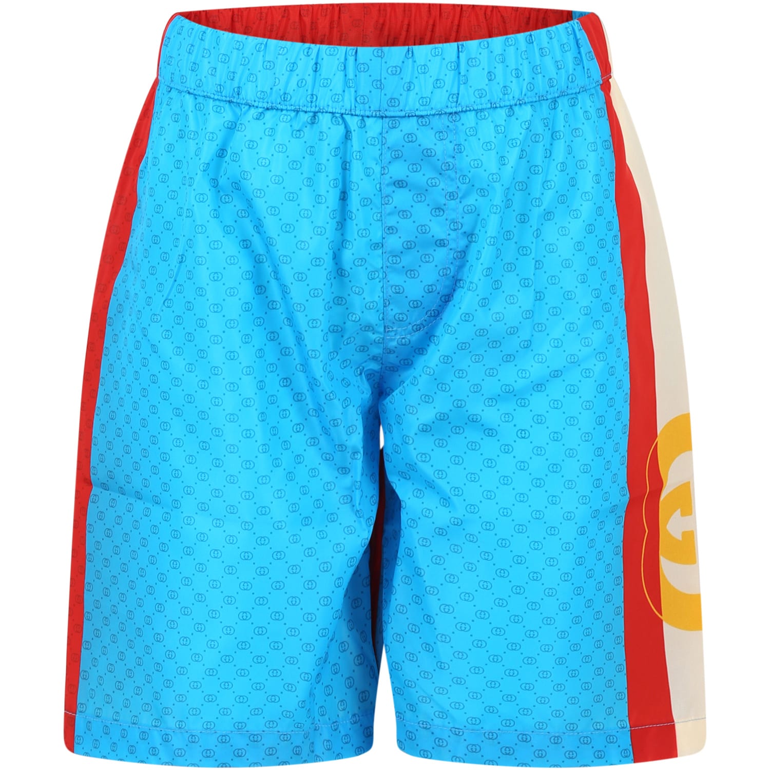 Gucci Multicolor Beach Shorts For Boy With All-over Logo Gg