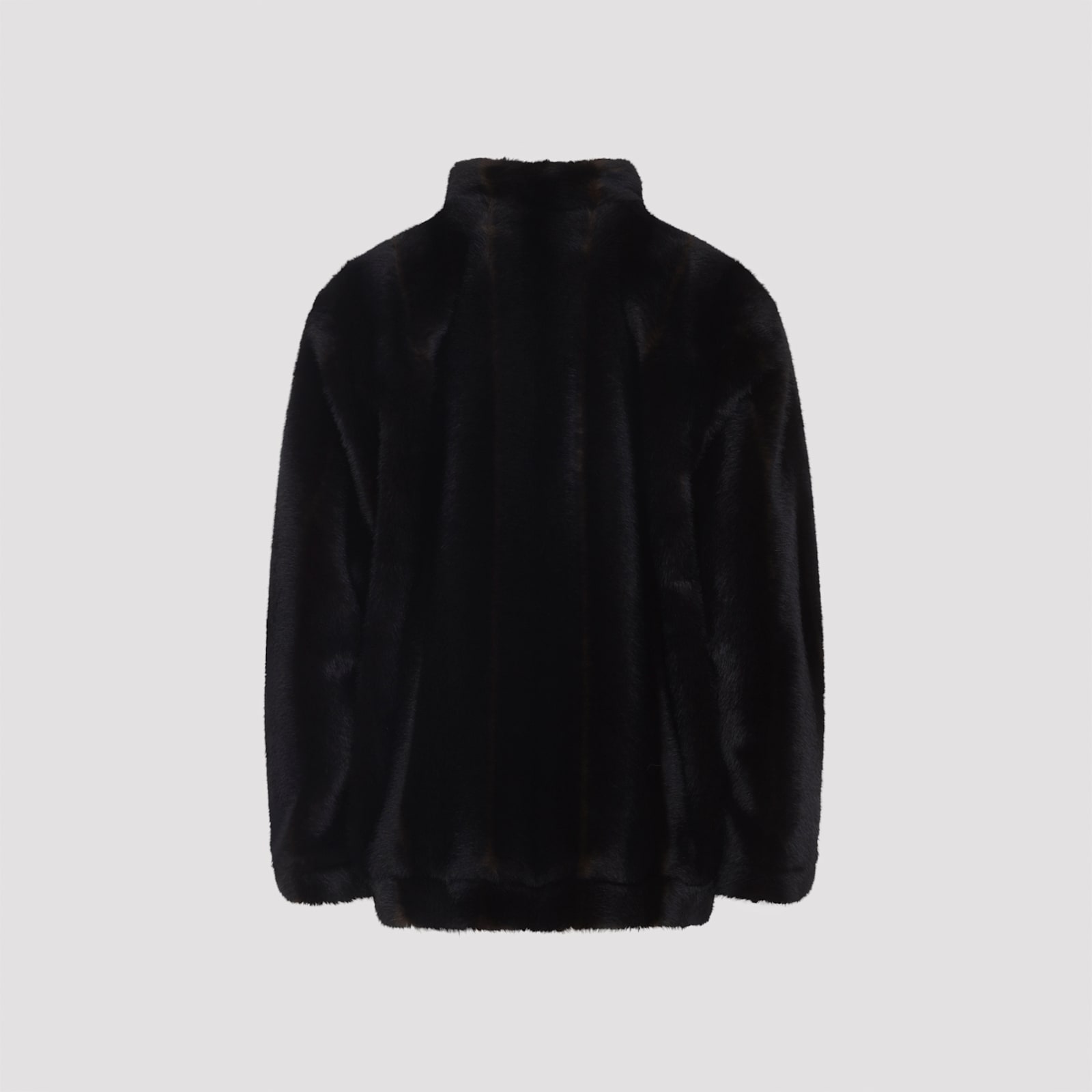 Mm6 Maison Margiela Luxurious Faux Fur High Collar Jacket In Brown