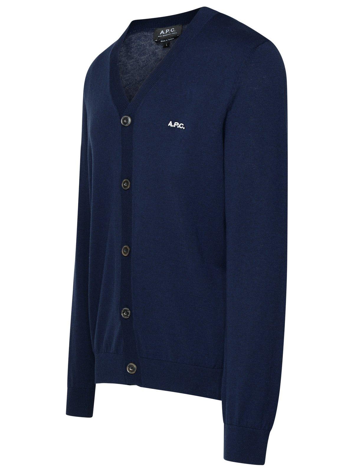 Shop Apc V-neck Long-sleeved Cardigan In Blue