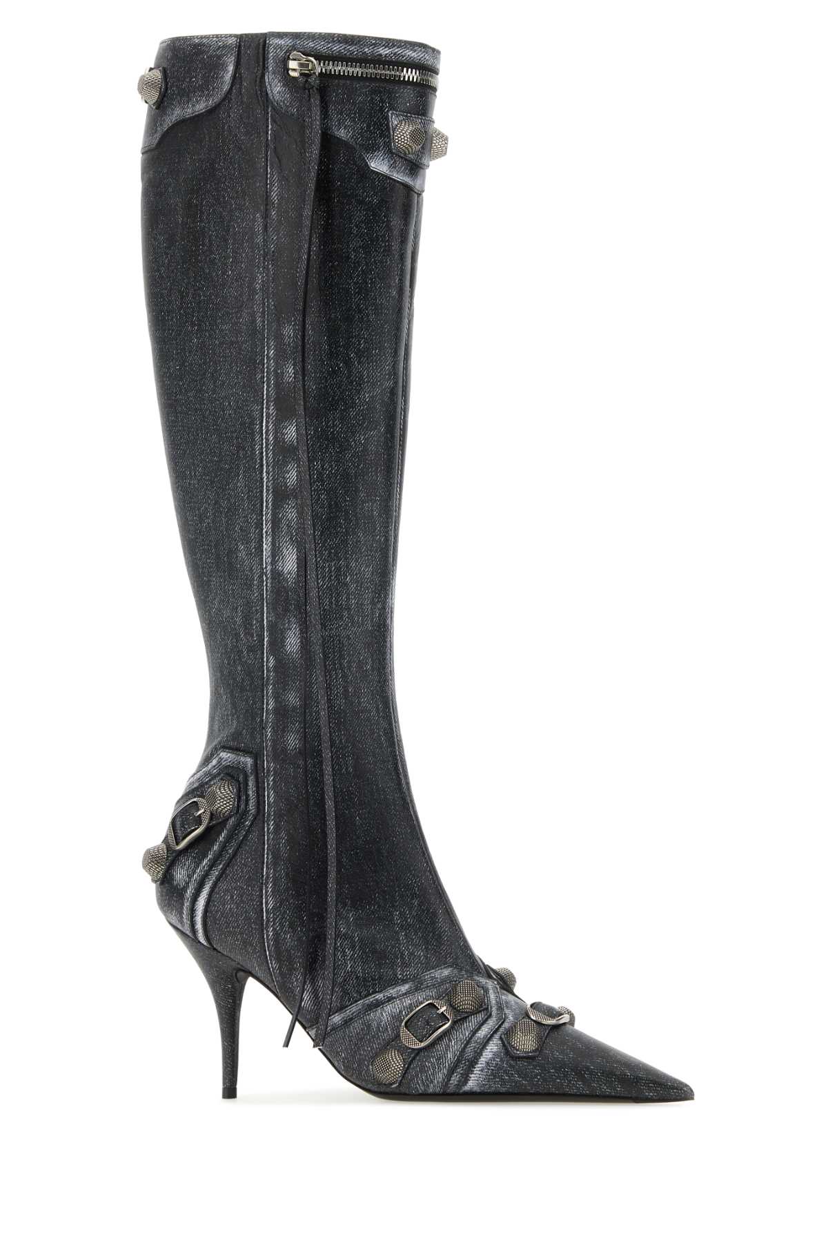 Balenciaga Printed Nappa Leather Cagole Boots In Black