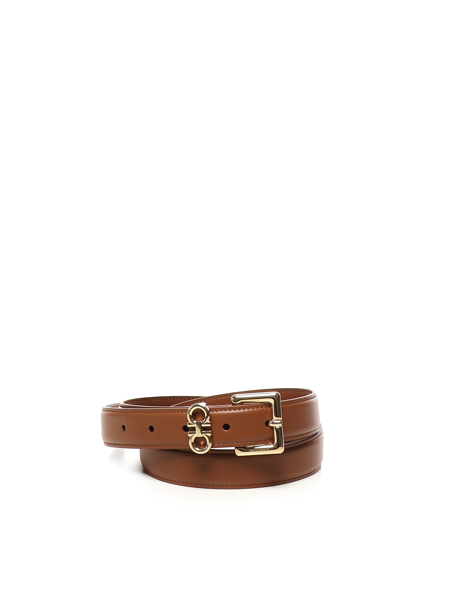 Ferragamo Fixed Belt With Double Hooks In Brown