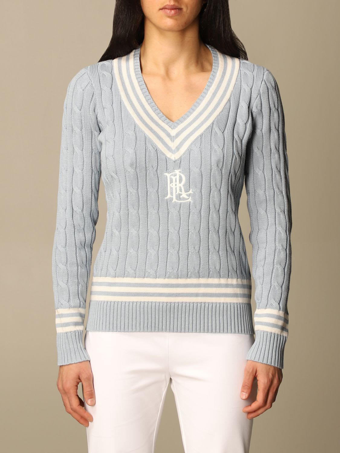 POLO RALPH LAUREN LAUREN RALPH LAUREN SWEATER LAUREN RALPH LAUREN V-NECK PULLOVER IN CABLE-KNIT COTTON 11793177