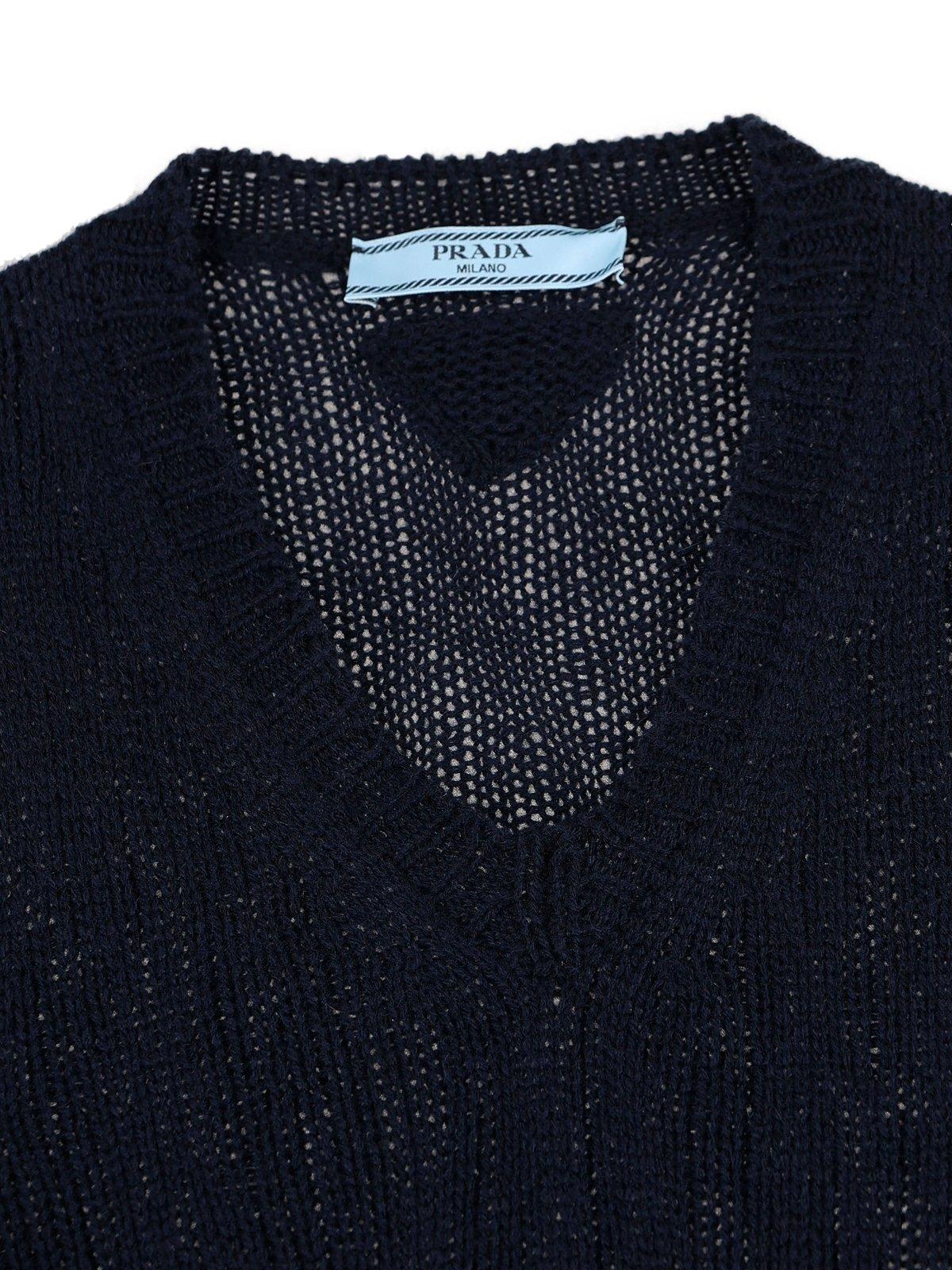 Shop Prada V-neck Knitted Vest In Blue
