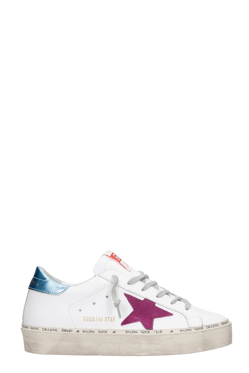 Buy Golden Goose Hi Star Sneakers In White Leather online, shop Golden Goose shoes with free shipping